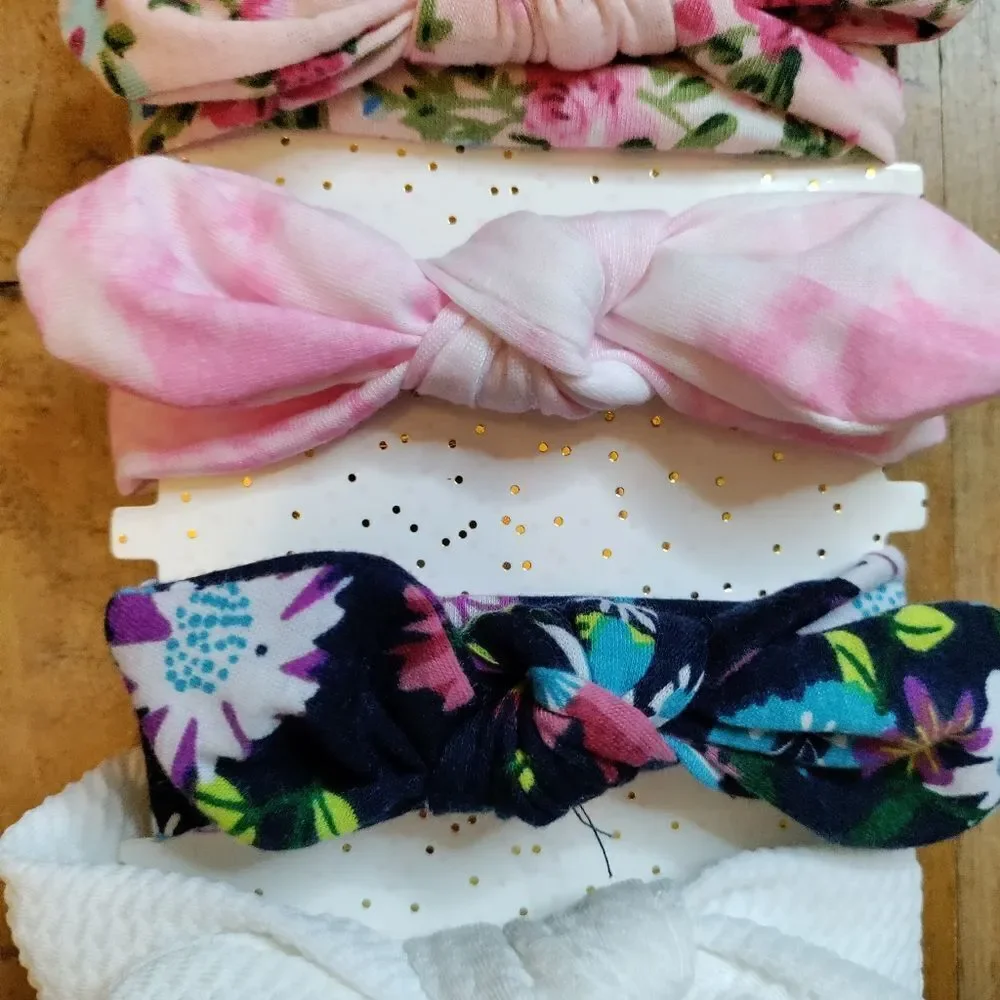 Baby girl headbands knot tie floral white pink bundle 5 holiday Christmas